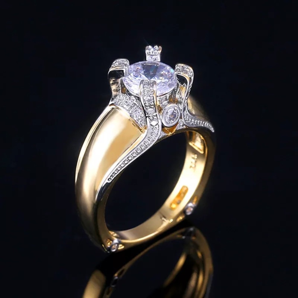 New Unisex Yellow Gold Plated Diamond Ring - Picture 2 of 7
